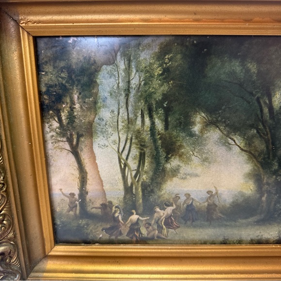 Antique Gold Framed Jean Baptiste Romantic Era Folk Dancing Enchanted Forest Art - Picture 2 of 8